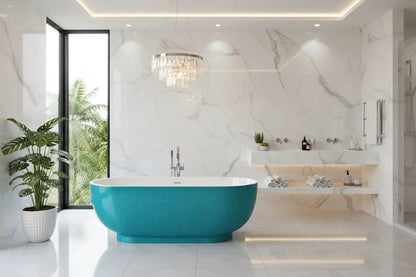 vrijstaand bad Color Turquoise 179 cm Turquoise Glans wit SaniSupreme