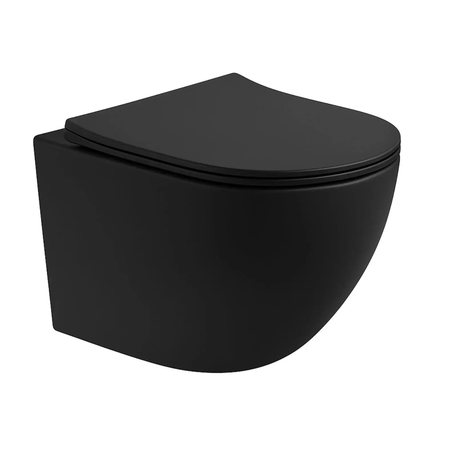 SaniSupreme Aloni Pro hangtoilet / ophang WC – tornado flush – randloos – met zitting – compact 49 cm – mat zwart SaniSupreme