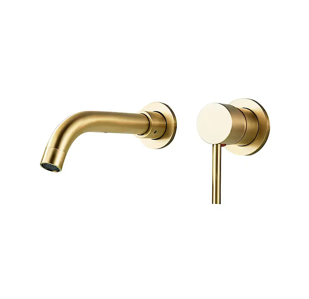 Sanisupreme Palermo Premium Premium Wastafel kraan inbouw 21 cm. met bedieningshandel goud geborsteld Sanisupreme