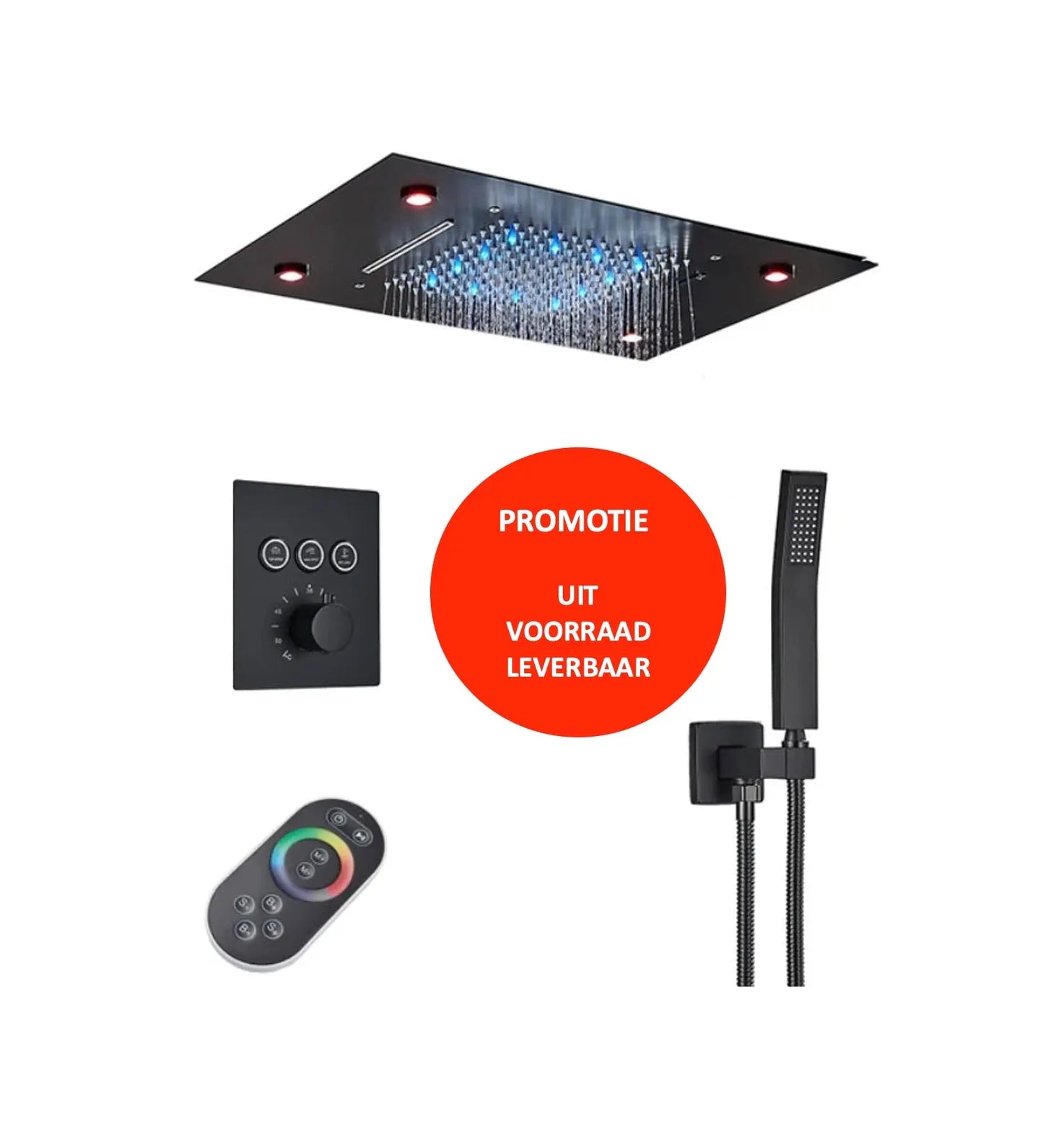 WEEK - PROMO: SaniSupreme SmartPulse Inbouw Plafond Thermostatische Doucheset Alicante 3 weg LED regendouche La Paz Mat Zwart