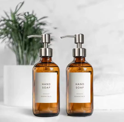 SaniSupreme zeepdispenser Amber Glas 250ml geborsteld rvs uitloop 2 stuks Sanisupreme