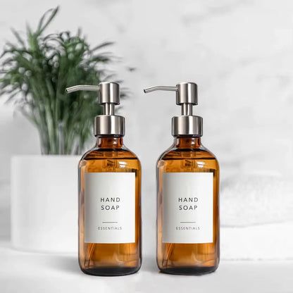 SaniSupreme zeepdispenser Amber Glas 250ml geborsteld rvs uitloop 2 stuks Sanisupreme
