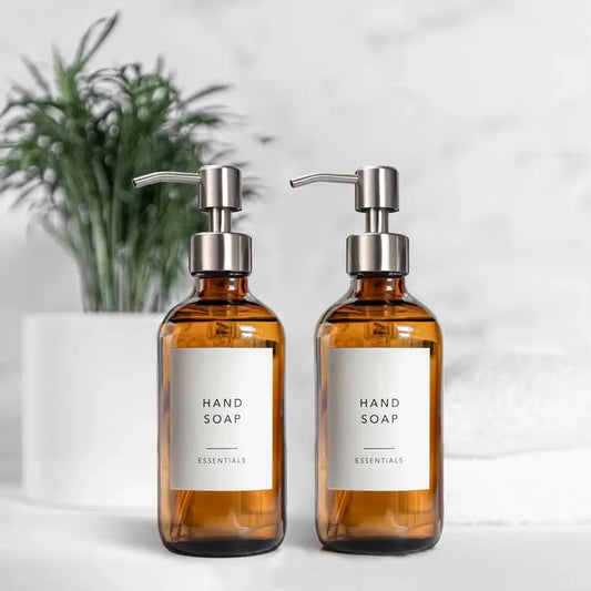 SaniSupreme zeepdispenser Amber Glas 250ml geborsteld rvs uitloop 2 stuks Sanisupreme
