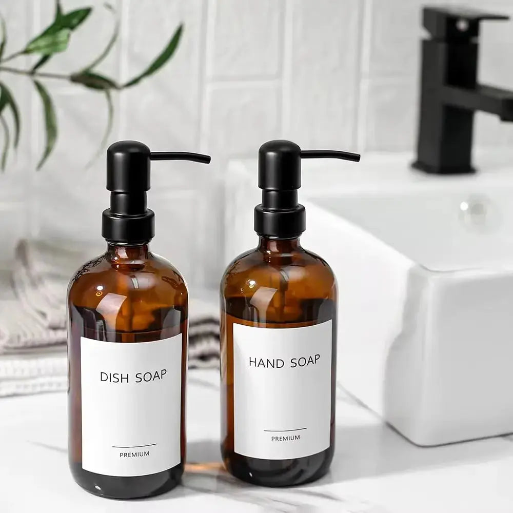 SaniSupreme zeepdispenser Amber Glas 250ml zwarte uitloop 2 stuks Sanisupreme
