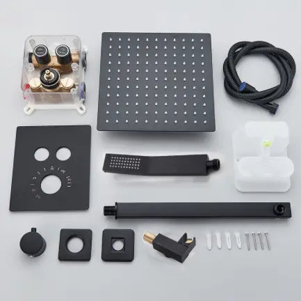 SaniSupreme® SmartPulse Plafond Thermostatische Doucheset Alicante 3 weg 30 cm regendouche vierkant mat zwart Sanisupreme