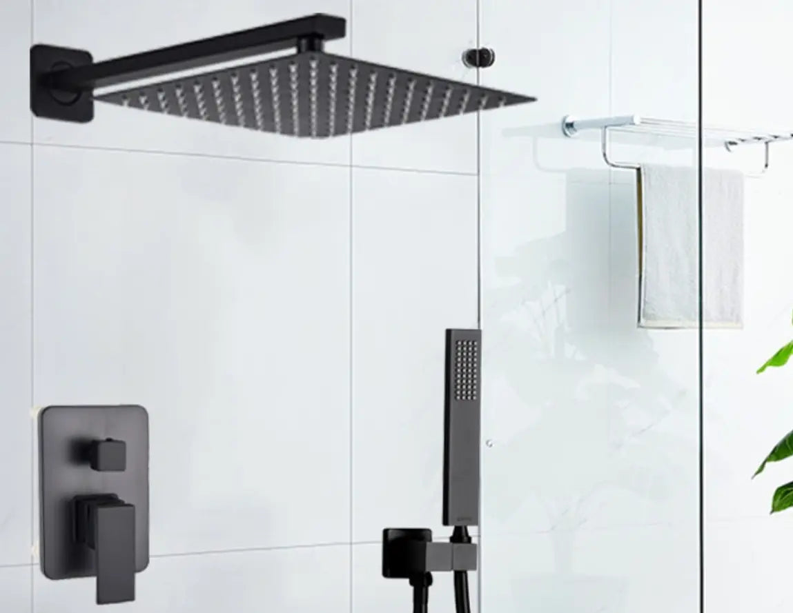 SaniSupreme Doucheset Bolivia Premium 10 inch 25 cm. regendouche vierkant 2-weg zwart inbouw Sanisupreme