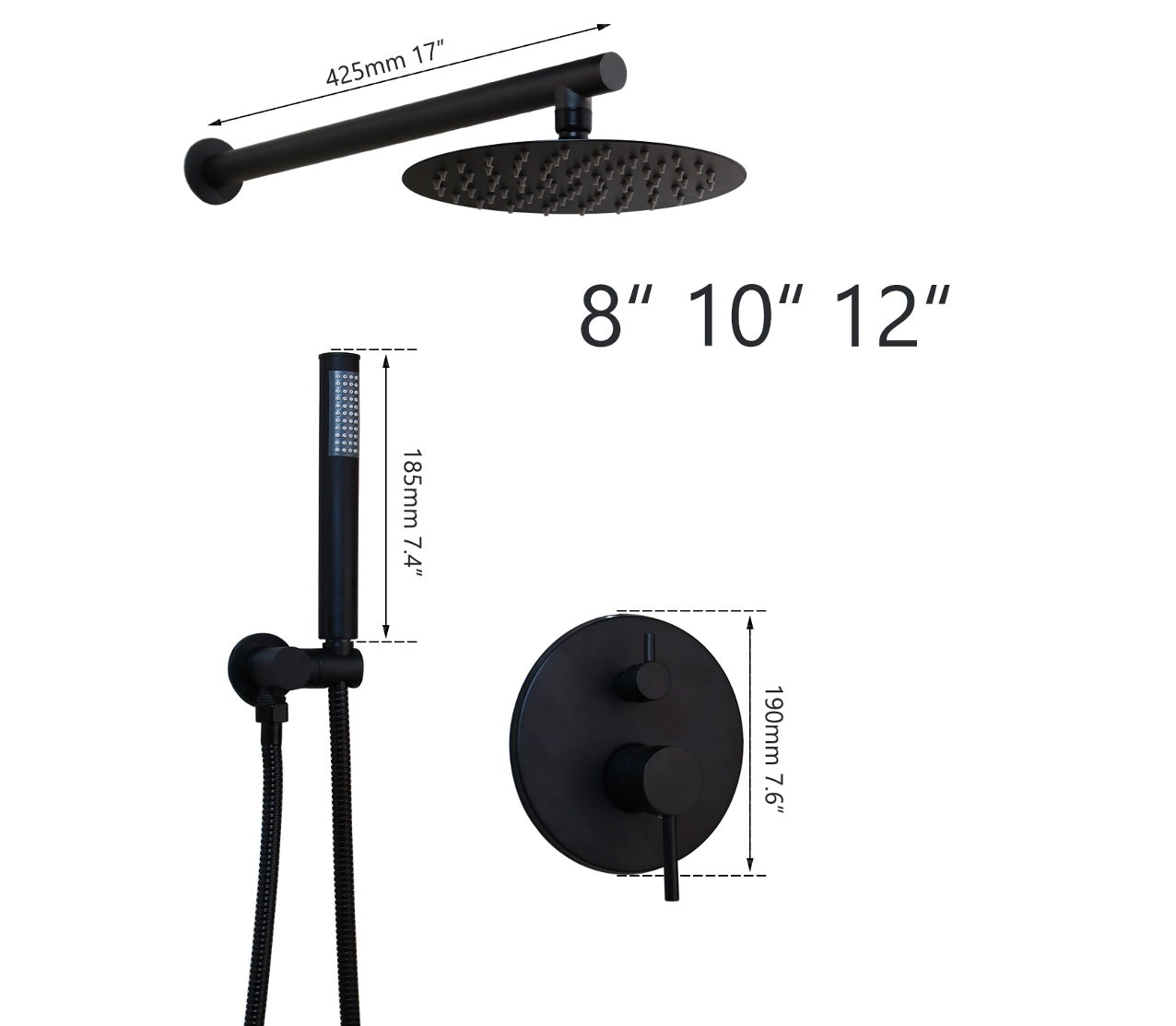 SaniSupreme Built-in Shower Set Yosemite 8 inch 20cm Ceiling rain shower round 2-way black 