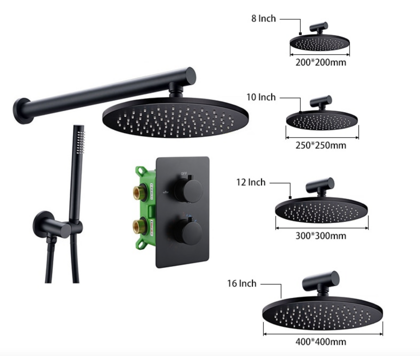 SaniSupreme® Recessed Ceiling Shower Set Malaga Blackline Premium Plus 2-way 12 inch rain shower round-rectangle matt black