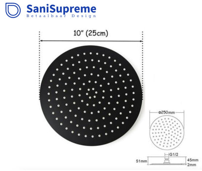 SaniSupreme® Regendouche douchekop 10 inch rond mat zwart