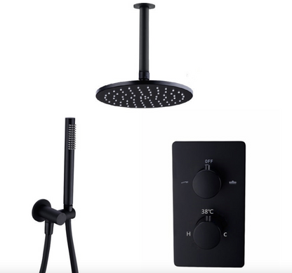 SaniSupreme® Recessed Ceiling Shower Set Malaga Blackline Premium Plus 2-way 12 inch rain shower round-rectangle matt black