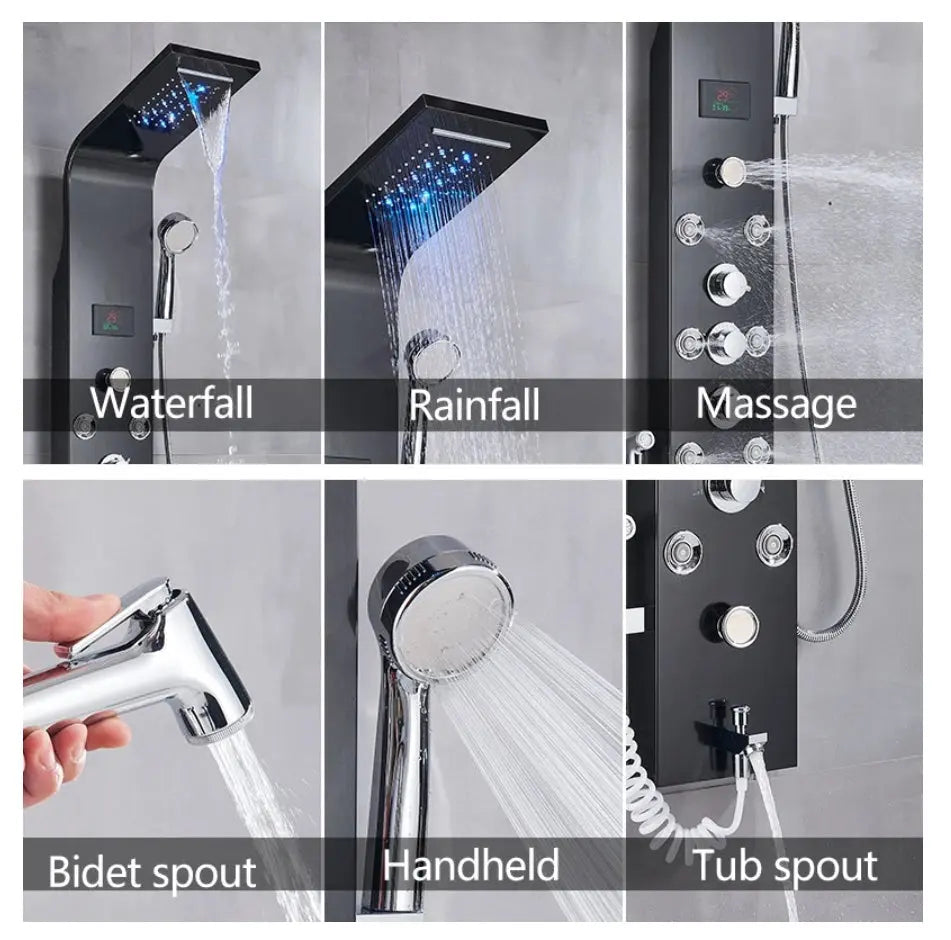 TWEEDEKANS! Douchepaneel Opbouwdouche SaniSupreme® Sicilie met hand- en voetendouche LCD Premium mat zwart TK4 Sanisupreme