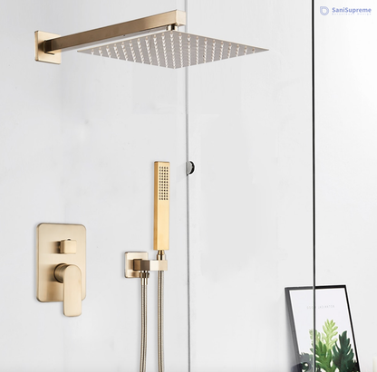 SaniSupreme® Shower set Vienna 10 inch rain shower square 2-way gold brushed