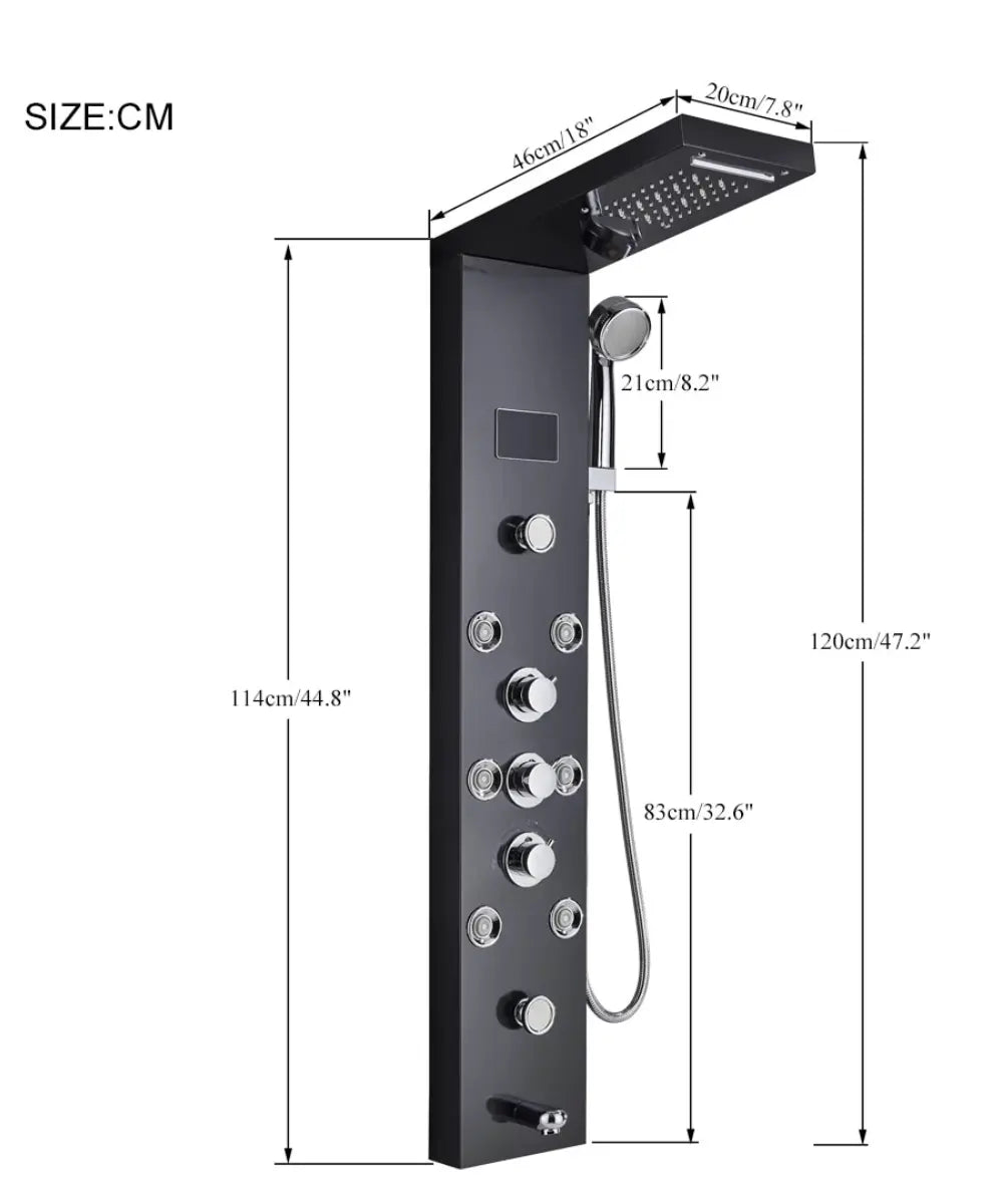 Tweedekans! Douchepaneel Opbouwdouche SaniSupreme® Sardinia LCD Premium mat zwart Sanisupreme