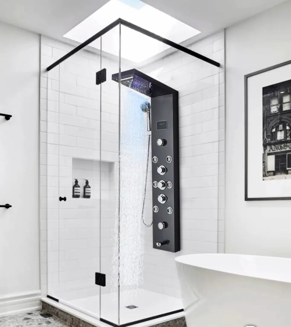 Tweedekans! Douchepaneel Opbouwdouche SaniSupreme® Sardinia LCD Premium mat zwart Sanisupreme