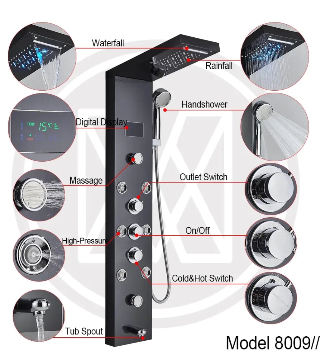 Tweedekans! Douchepaneel Opbouwdouche SaniSupreme® Sardinia LCD Premium mat zwart Sanisupreme