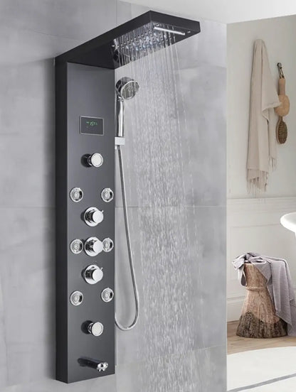 Tweedekans! Douchepaneel Opbouwdouche SaniSupreme® Sardinia LCD Premium mat zwart Sanisupreme