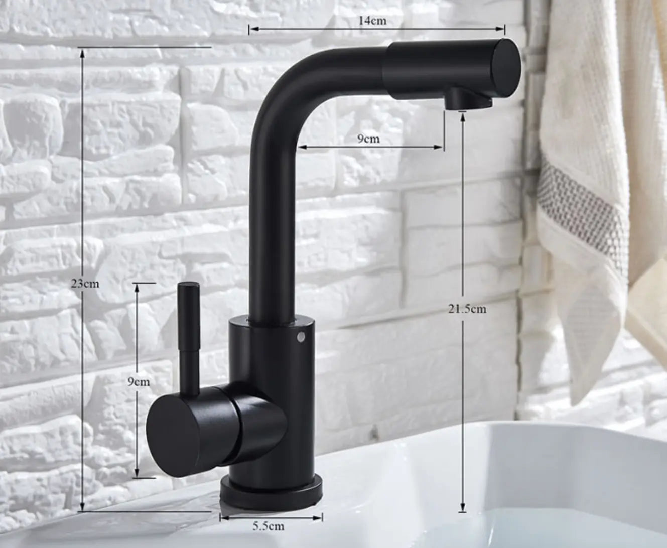 TWEEDEKANS SaniSupreme Wastafel designkraan Nordica met draaibare kop|opbouw|gebogen mengkraan| kompleet | mat zwart TK1 Sanisupreme