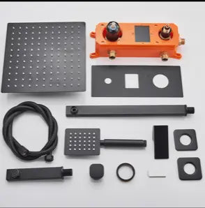 ACTIE: SaniSupreme Doucheset Inbouw Douchekraan Manhattan LCD Display Mengkraan 16 inch regendouche vierkant 2- weg zwart