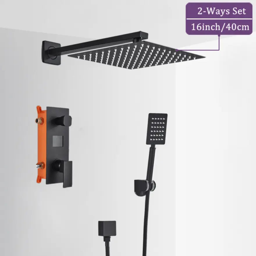 ACTIE: SaniSupreme Doucheset Inbouw Douchekraan Manhattan LCD Display Mengkraan 16 inch regendouche vierkant 2- weg zwart