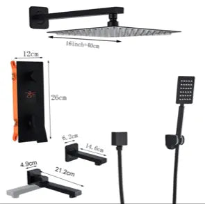 ACTIE: SaniSupreme Doucheset Inbouw Douchekraan Manhattan LCD Display Mengkraan 16 inch regendouche vierkant 2- weg zwart