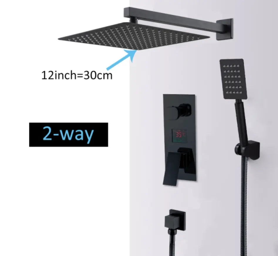 ACTIE: SaniSupreme Doucheset Inbouw Douchekraan Manhattan LCD Display Mengkraan 16 inch regendouche vierkant 2- weg zwart