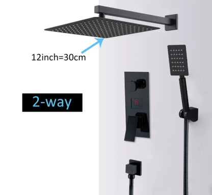 ACTIE: SaniSupreme Doucheset Inbouw Douchekraan Manhattan LCD Display Mengkraan 16 inch regendouche vierkant 2- weg zwart