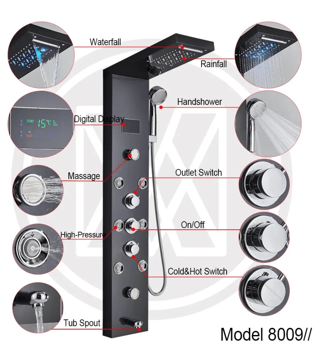 AKTIE Douchepaneel Opbouwdouche SaniSupreme® Sardinia LCD Premium mat zwart
