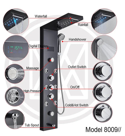 AKTIE Douchepaneel Opbouwdouche SaniSupreme® Sardinia LCD Premium mat zwart