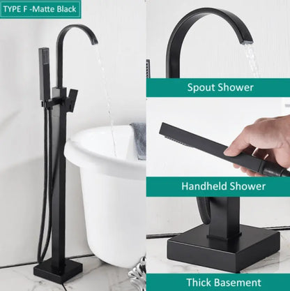 AKTIE SaniSupreme Badkraan Florence vrijstaand model met handdouche mat zwart