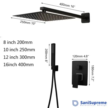AKTIE SaniSupreme Doucheset Costa Rica 30 cm. regendouche vierkant 2 - weg zwart inbouw