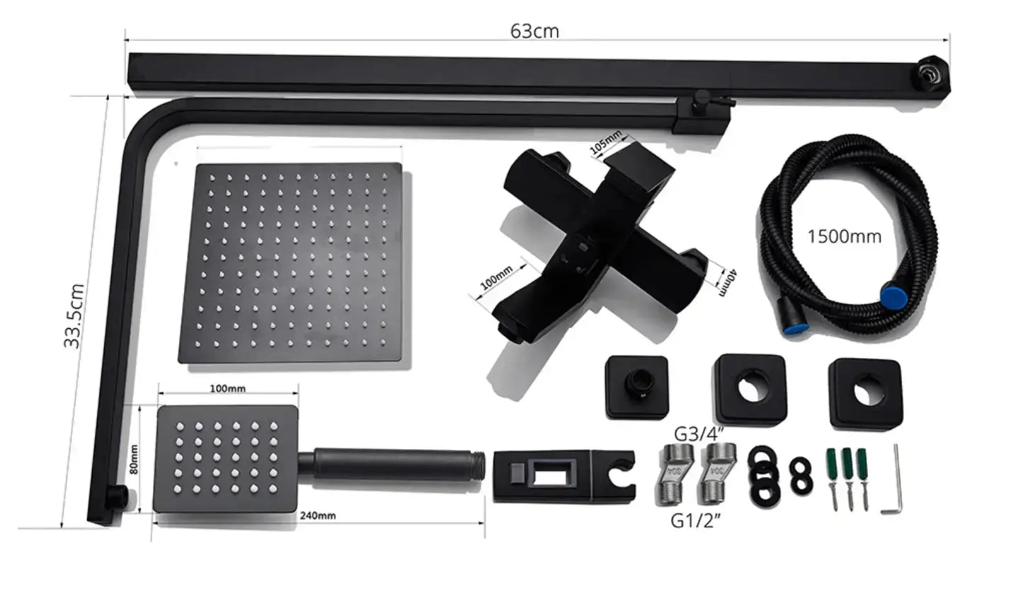 AKTIE SaniSupreme Milaan opbouw bad doucheset met baduitloop 25 cm. regendouche mat zwart vierkant