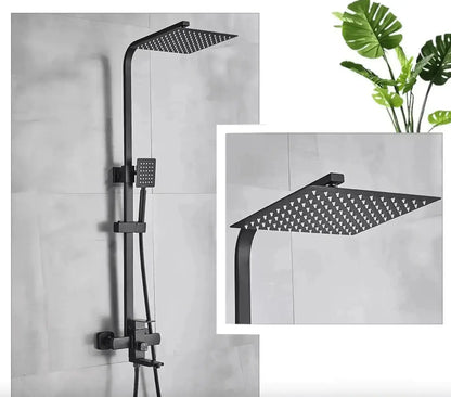 AKTIE SaniSupreme Milaan opbouw bad doucheset met baduitloop 25 cm. regendouche mat zwart vierkant