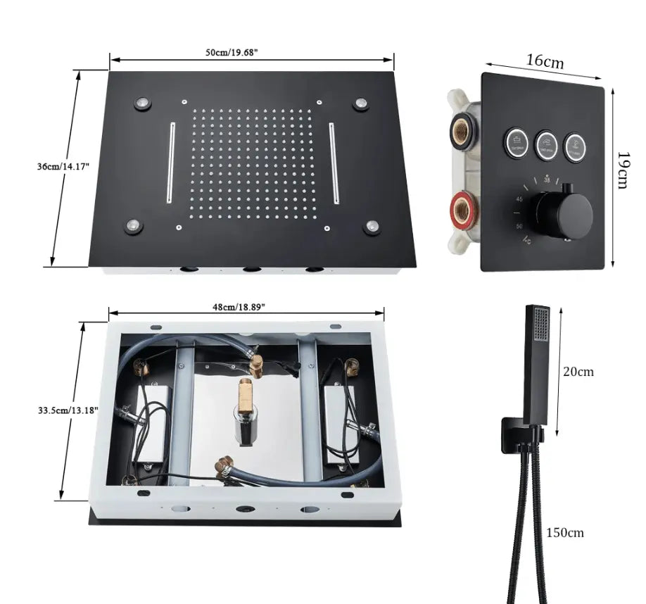 AKTIE SaniSupreme® SmartPulse Plafond LED Remote Regendouche Inbouw La Paz 50 x 36 cm zwart