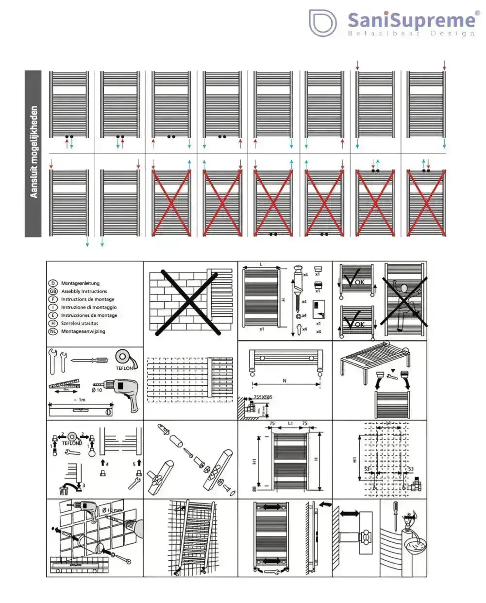 Badkamer Elektrische Radiator Handdoekverwarming 1200X500 - 413W SkyLine Wit