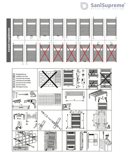 Badkamer Elektrische Radiator Handdoekverwarming 1200X500 - 413W SkyLine Wit