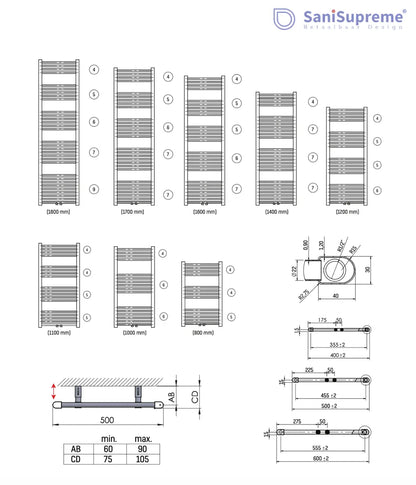 Badkamer Radiator Handdoekverwarming 1100 x 600 Blackline glans zwart