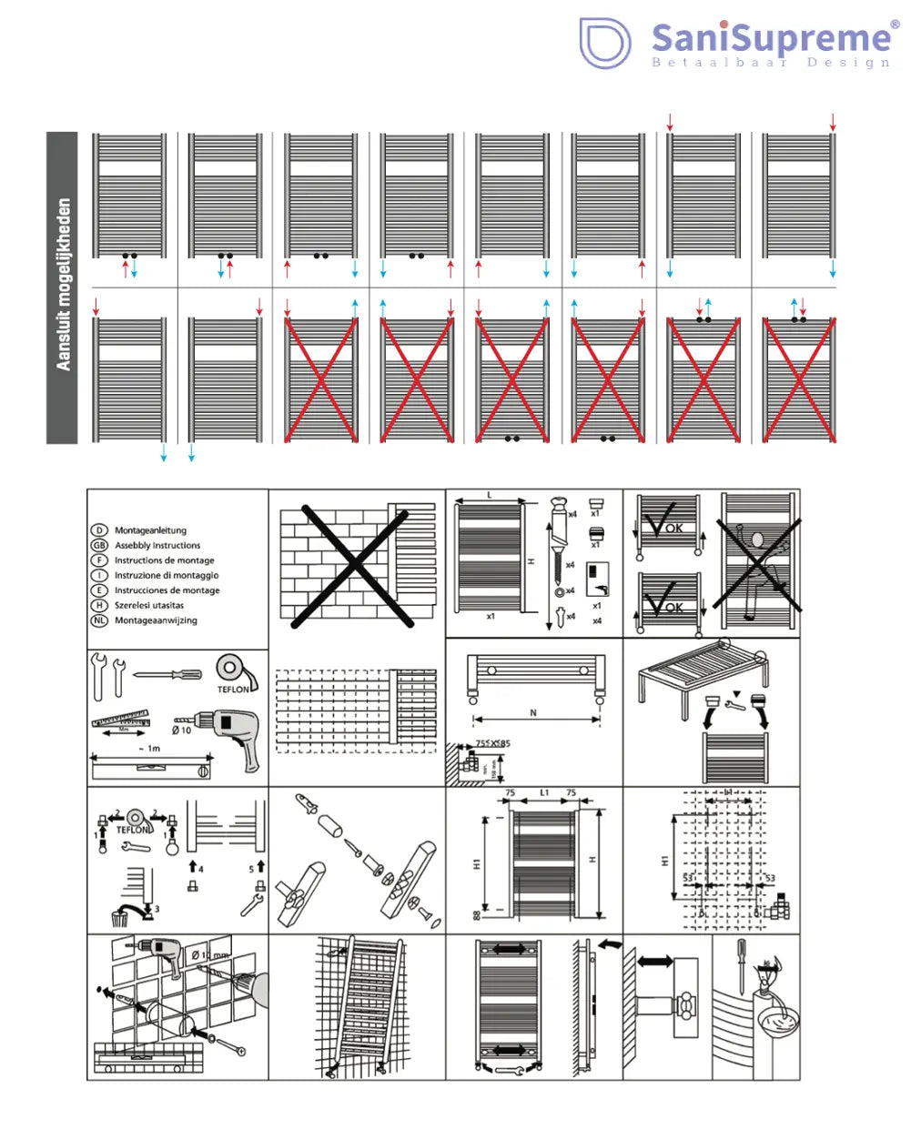 Badkamer Radiator Handdoekverwarming 1600 x 600 Blackline mat zwart
