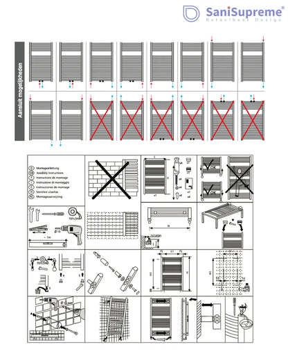 Badkamer Radiator Handdoekverwarming 1600 x 600 Blackline mat zwart