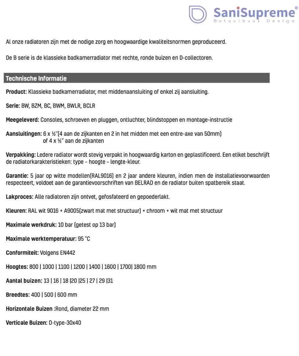 Badkamer Radiator Handdoekverwarming 1600 x 600 Mat Wit Geborsteld