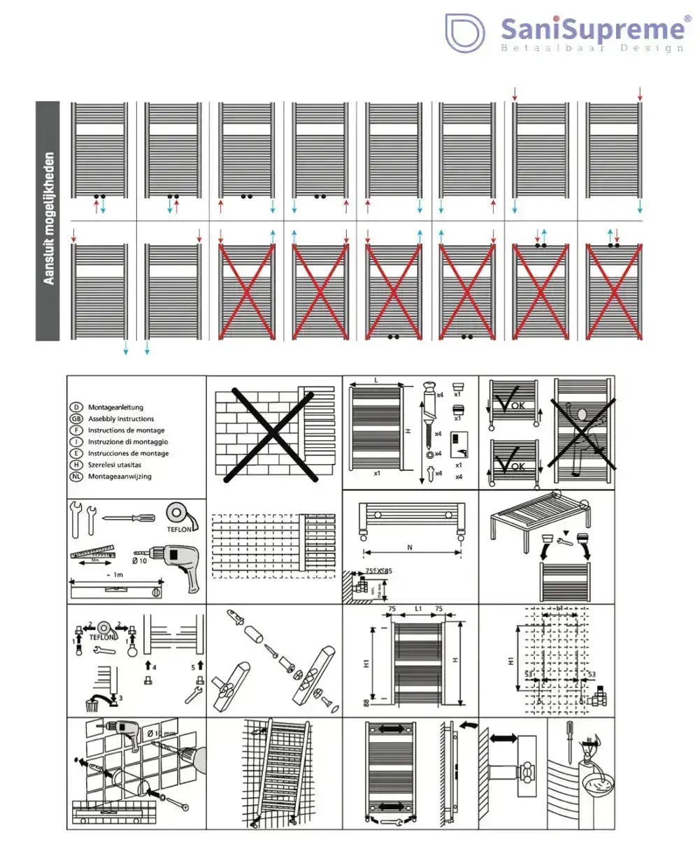 Badkamer Radiator Handdoekverwarming PremiumLine Geborsteld Goud Middenaansluiting 1200X600 - 414 WATT