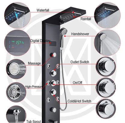 Douchepaneel Opbouwdouche SaniSupreme® Barcelona LCD mat zwart