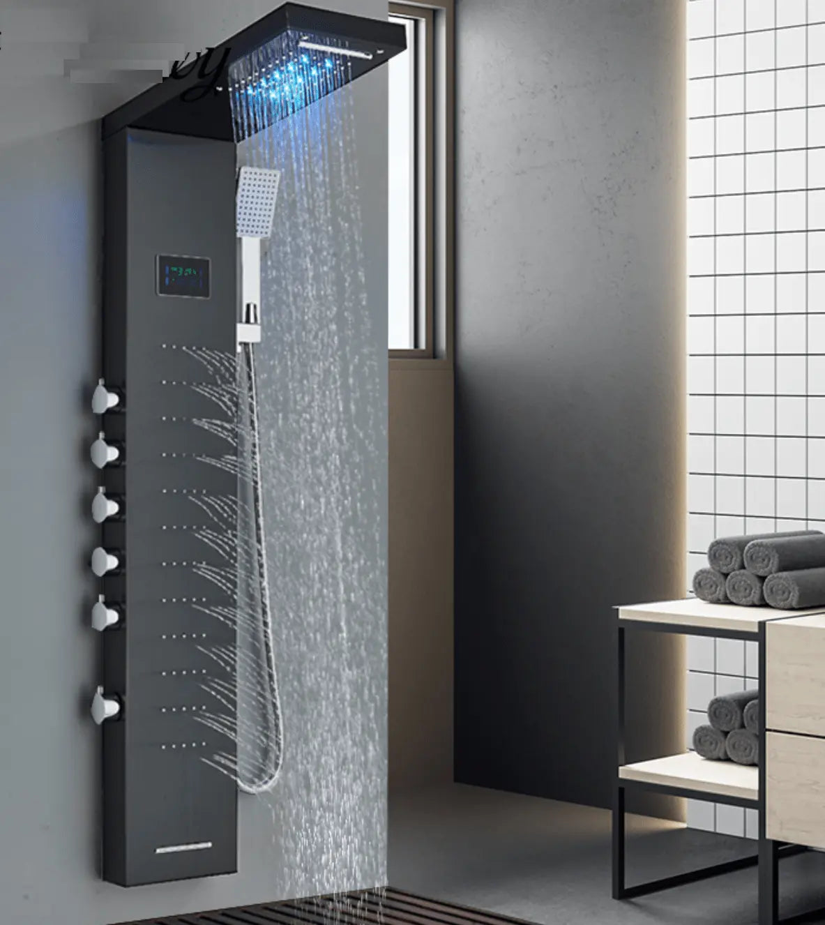 Douchepaneel Opbouwdouche SaniSupreme® Como LCD Premium mat zwart