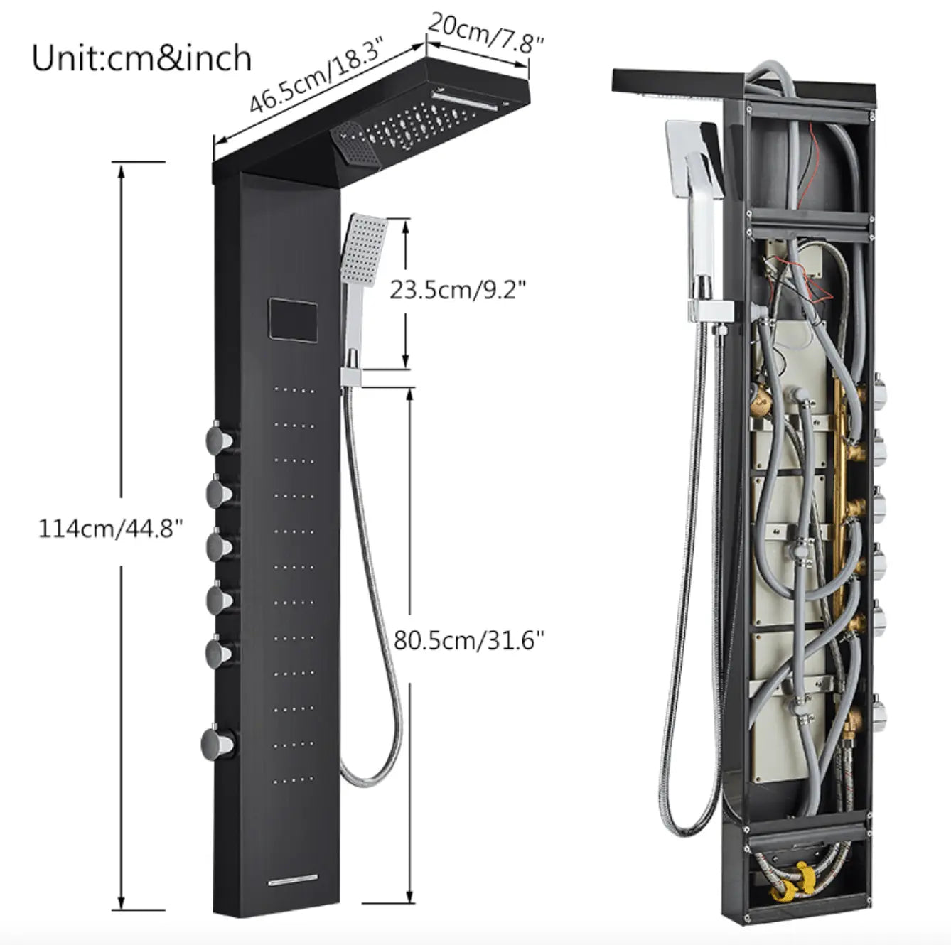 Douchepaneel Opbouwdouche SaniSupreme® Como LCD Premium mat zwart