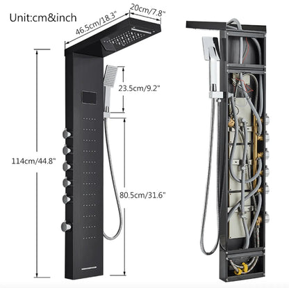 Douchepaneel Opbouwdouche SaniSupreme® Como LCD Premium mat zwart