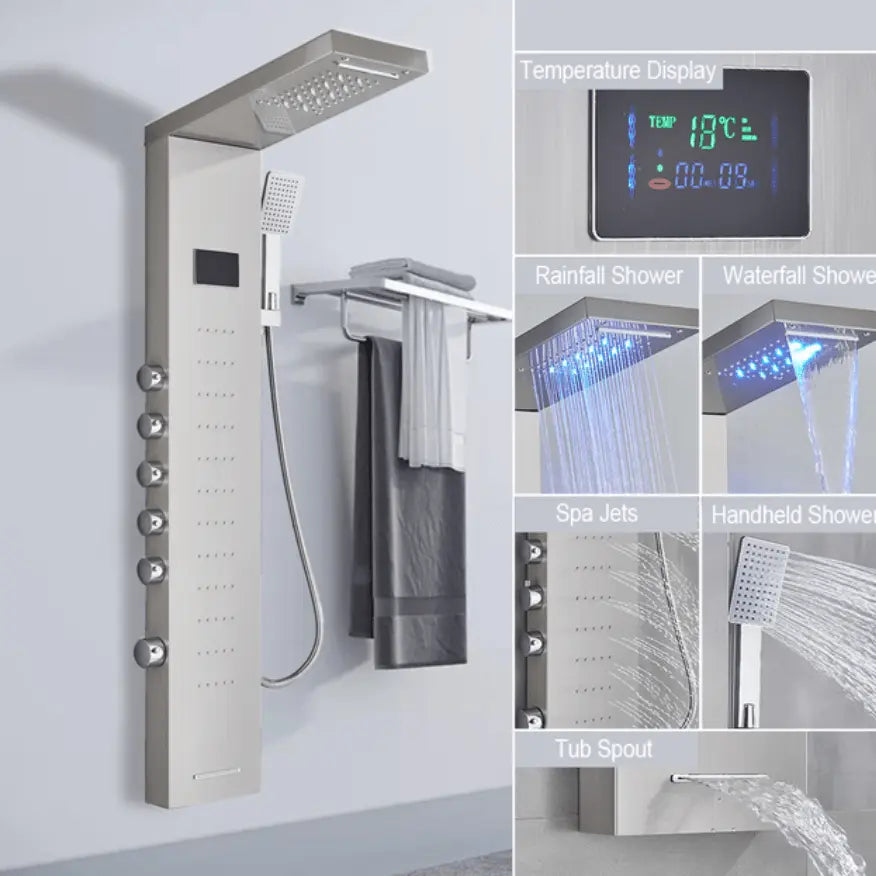 Douchepaneel Opbouwdouche SaniSupreme® Como LCD Premium Zilver Brushed