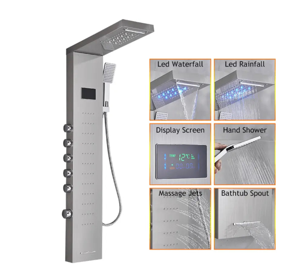 Douchepaneel Opbouwdouche SaniSupreme® Como LCD Premium Zilver Brushed