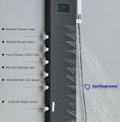 Douchepaneel Opbouwdouche SaniSupreme® Como LCD Premium Zilver Brushed