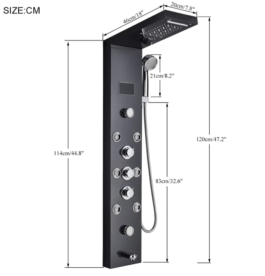 Douchepaneel Opbouwdouche SaniSupreme® Napoli LCD Premium mat zwart