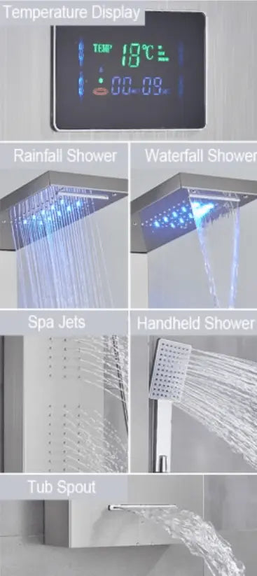 Douchepaneel Opbouwdouche SaniSupreme® Napoli LCD Premium Zilver RVS brushed