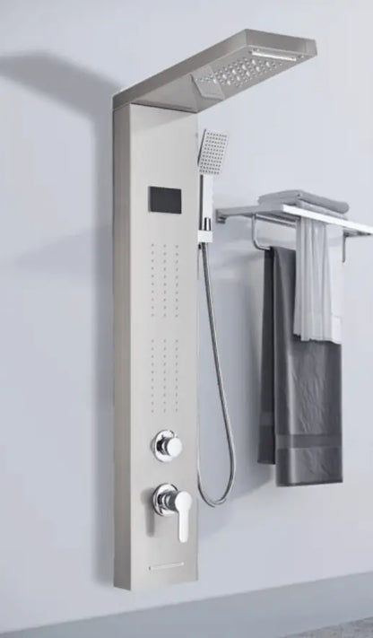 Douchepaneel Opbouwdouche SaniSupreme® Napoli LCD Premium Zilver RVS brushed